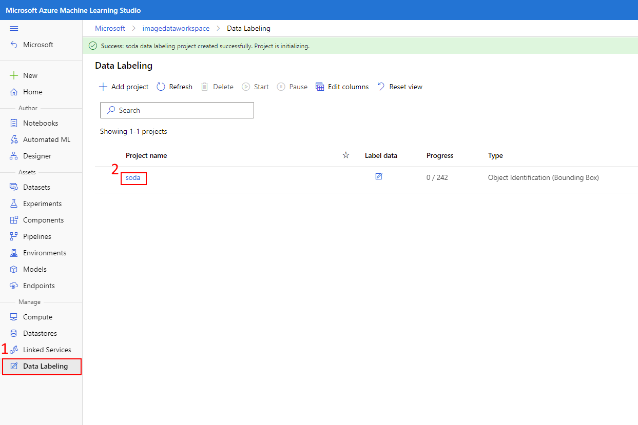 Select Data Labeling Project