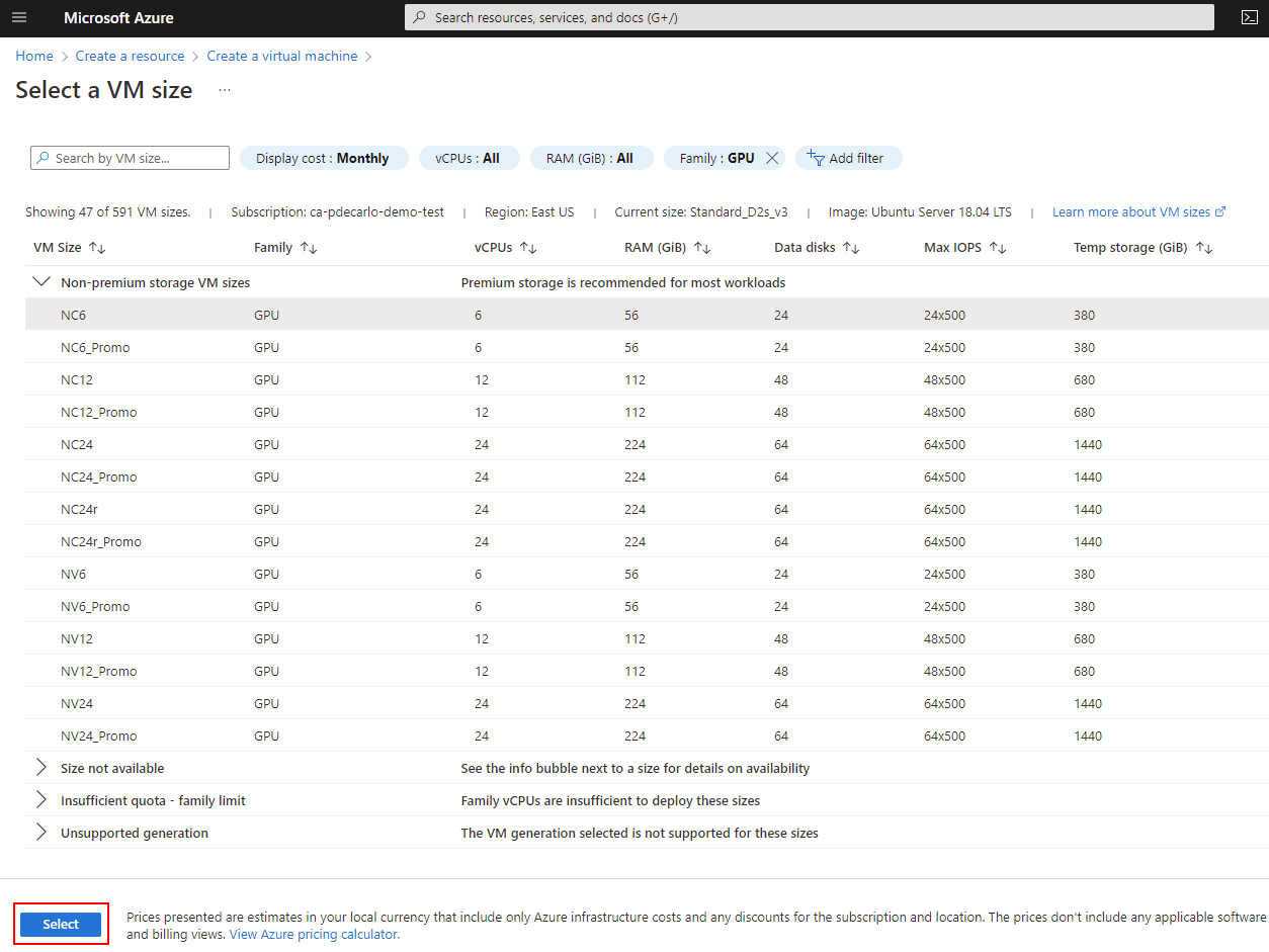 Select N-Series VM